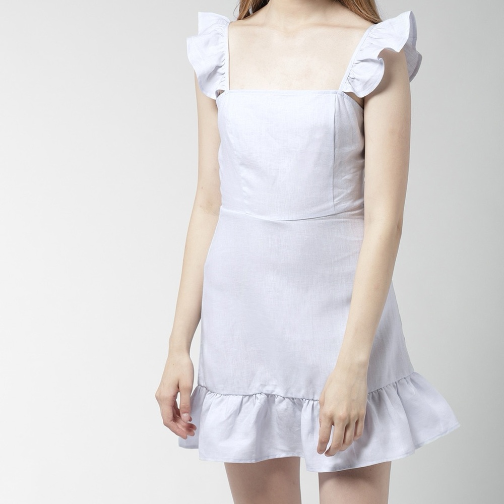 Linen Ruffle Sleeve Dress - Sky Blue
